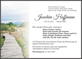 Traueranzeige von Joachim Hoffmann von Südthüringer Presse