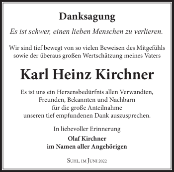 Traueranzeige von Karl Heinz Kirchner von Südthüringer Presse