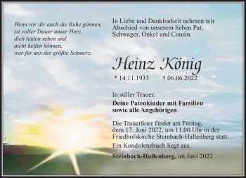 Traueranzeige von Heinz König von Südthüringer Presse
