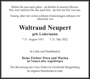 Traueranzeige von Waltraut Neupert von Südthüringer Presse