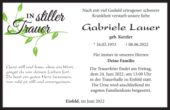 Traueranzeige von Gabriele Lauer von Südthüringer Presse