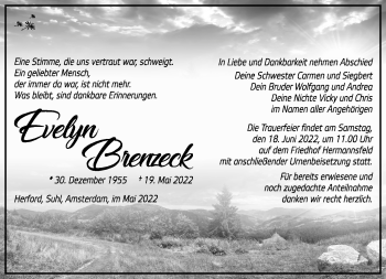 Traueranzeige von Evelyn Brenzeck von Südthüringer Presse
