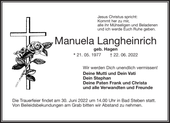 Traueranzeige von Manuela Langheinrich von Frankenpost
