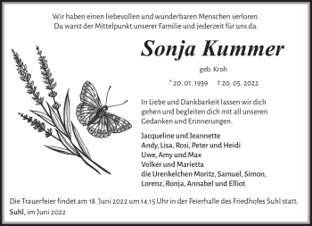 Traueranzeige von Sonja Kummer von Südthüringer Presse
