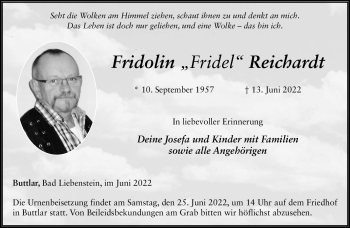 Traueranzeige von Fridolin Reichardt von Südthüringer Presse