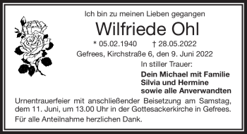 Traueranzeige von Wilfried Ohl von Frankenpost