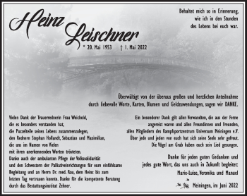 Traueranzeige von Heinz Leischner von Südthüringer Presse