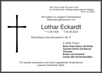 Traueranzeige von Lothar Eckardt von Frankenpost
