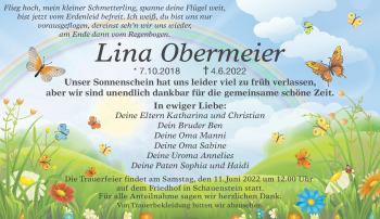 Traueranzeige von Lina Obermeier von Frankenpost