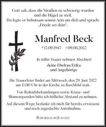 Traueranzeige von Manfred Beck von Südthüringer Presse