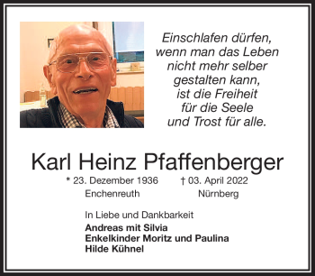 Traueranzeige von Karl Heinz Pfaffenberger von Frankenpost