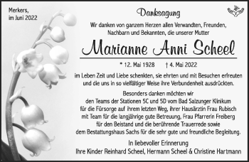 Traueranzeige von Marianne Anni Scheel von Südthüringer Presse