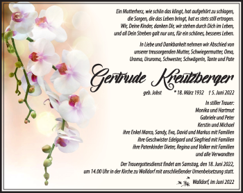 Traueranzeige von Gertrude Kreutzberger von Südthüringer Presse