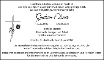 Traueranzeige von Gudrun Elsner von Neue Presse Coburg
