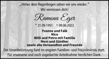 Traueranzeige von Ramona Eger von Neue Presse Coburg