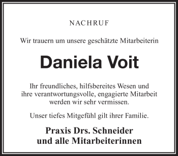 Traueranzeige von Daniela Voit von Frankenpost