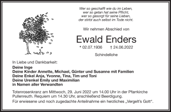 Traueranzeige von Ewald Enders von Frankenpost