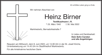 Traueranzeige von Heinz Birner von Frankenpost