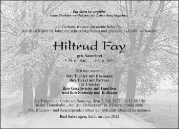 Traueranzeige von Hiltrud Fay von Südthüringer Presse