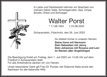Traueranzeige von Walter Porst von Frankenpost