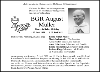 Traueranzeige von August Müller von Frankenpost