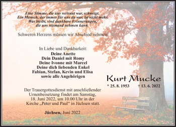Traueranzeige von Kurt Mucke von Südthüringer Presse