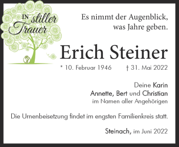 Traueranzeige von Erich Steiner von Südthüringer Presse