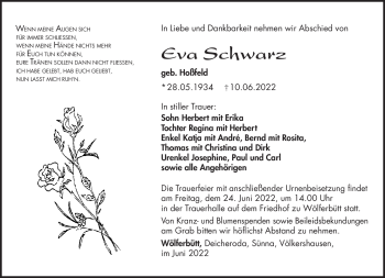 Traueranzeige von Eva Schwarz von Südthüringer Presse