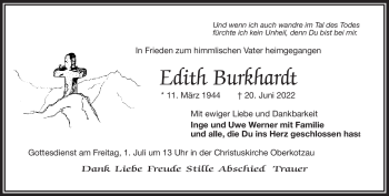 Traueranzeige von Edith Burkhardt von Frankenpost