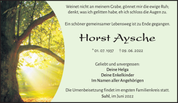 Traueranzeige von Horst Aysche von Südthüringer Presse