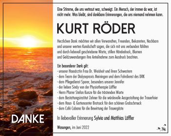Traueranzeige von Kurt Röder von Südthüringer Presse