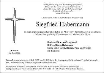 Traueranzeige von Siegfried Habermann von Neue Presse Coburg