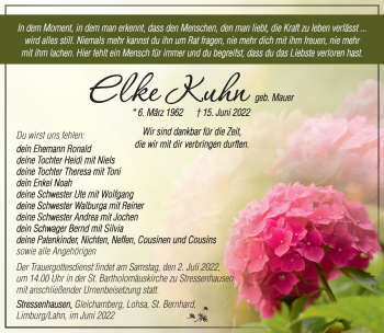 Traueranzeige von Elke Kuhn von Südthüringer Presse
