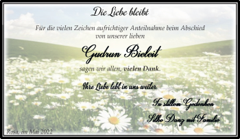 Traueranzeige von Gudrun Bieleit von Südthüringer Presse