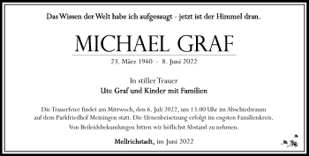 Traueranzeige von Michael Graf von Südthüringer Presse