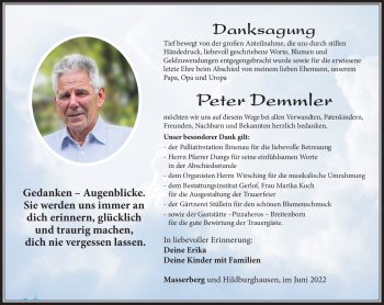 Traueranzeige von Peter Demmler von Südthüringer Presse