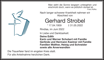 Traueranzeige von Gerhard Strobel von Frankenpost