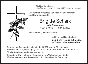 Traueranzeige von Brigitte Scherk von Frankenpost