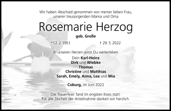 Traueranzeige von Rosemarie Herzog von Neue Presse Coburg