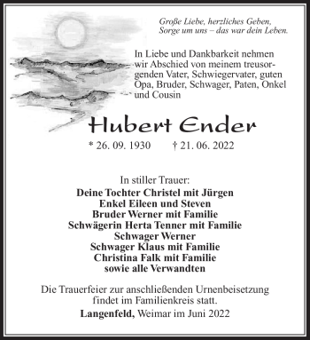 Traueranzeige von Hubert Ender von Südthüringer Presse