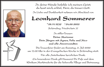 Traueranzeige von Leonhard Sommerer von Frankenpost