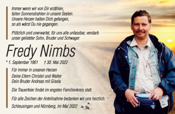 Traueranzeige von Fredy Nimbs von Südthüringer Presse