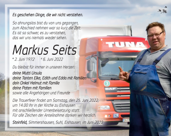 Traueranzeige von Markus Seits von Südthüringer Presse