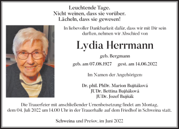 Traueranzeige von Lydia Herrmann von Südthüringer Presse
