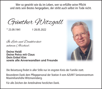 Traueranzeige von Günther Witzgall von Neue Presse Coburg