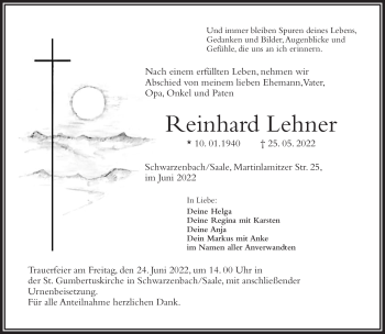 Traueranzeige von Reinhard Lehner von Frankenpost