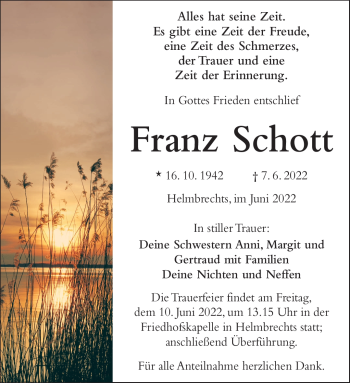 Traueranzeige von Franz Schott von Frankenpost
