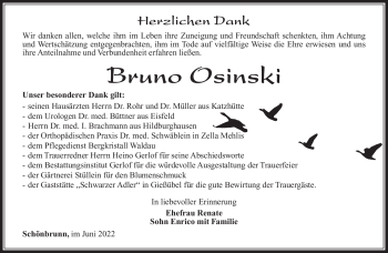 Traueranzeige von Bruno Osinski von Südthüringer Presse