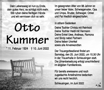 Traueranzeige von Otto Kummer von Südthüringer Presse