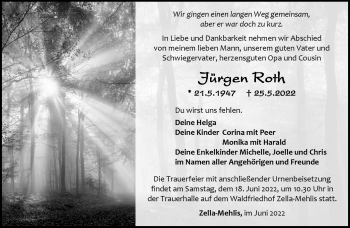 Traueranzeige von Jürgen Roth von Südthüringer Presse
